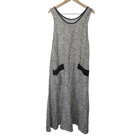 Flax Lagenlook Linen Leaf Print Midi Shift Dress - Picture 1 of 5